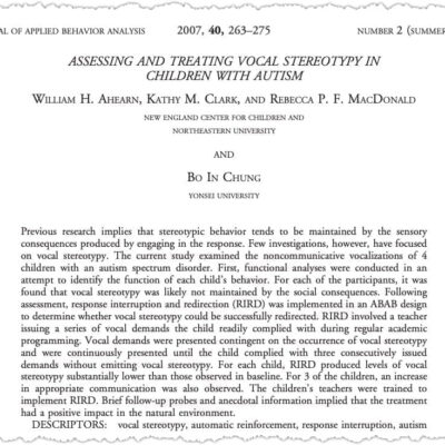 Journal article on vocal stereotypy in autistic children.