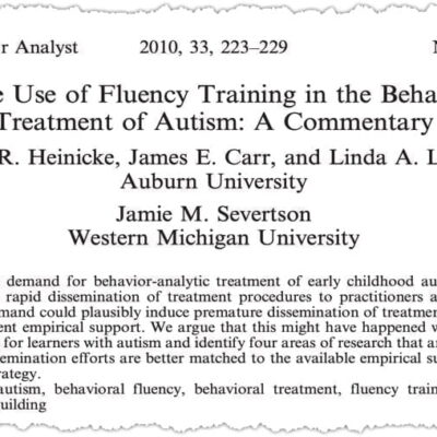 Journal article on fluency training in autism treatment.