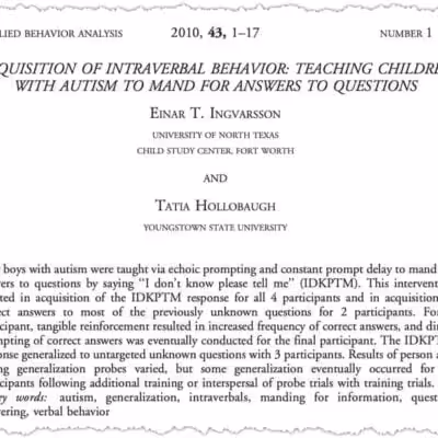 Journal article on autism intervention strategies.