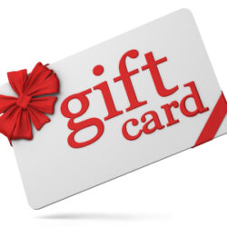 A Gift Card adorned with a red bow.