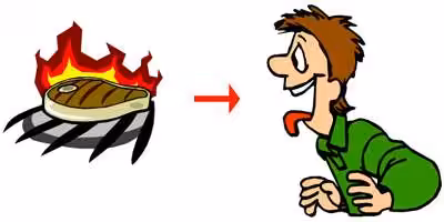 vb-03-neg1 A cartoon of a man grilling a steak.