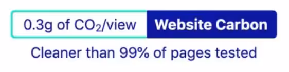 A sustainability logo with the words 'co2 view website carbon cleaner than 99% of pages tested.