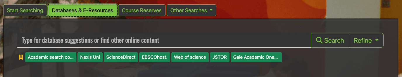 Online database search interface with suggestions.