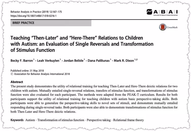Research on autism and stimulus function transformations.