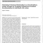 Article on professional relationships, autism, interdisciplinary strategies.