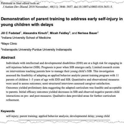 Parent training for children's early self-injury prevention study.