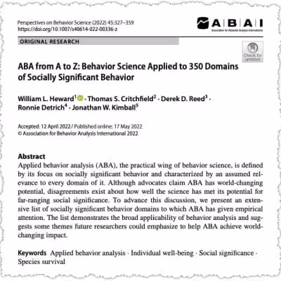 Journal article on ABA in socially significant behavior.