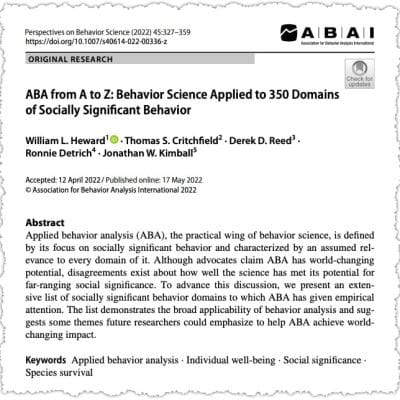Journal article on ABA in socially significant behavior.