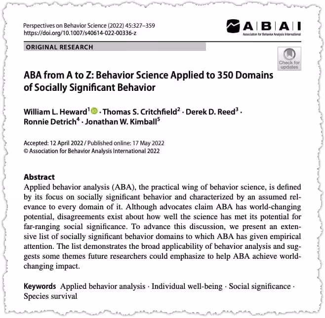 Journal article on ABA in socially significant behavior.