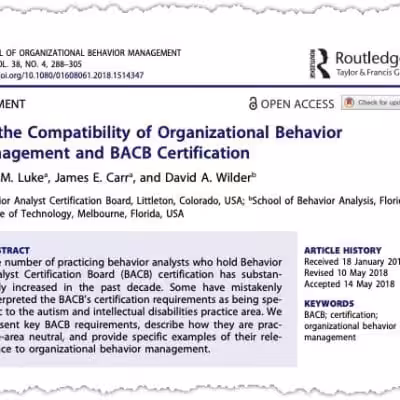 Article on organizational behavior and BACB certification.