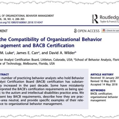 Article on organizational behavior and BACB certification.