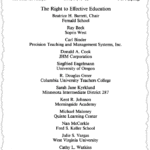 A journal page titled "The Right to Effective Education" lists the article's authors and their affiliations, including universities and research centers, under the publication "The Behavior Analyst," 1991, Vol. 14, No. 1.
