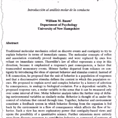 A journal article titled "Introduction to Molar Behavior Analysis" by William M. Baum, Department of Psychology, University of New Hampshire, with an abstract discussing traditional and molar approaches in behavior analysis.