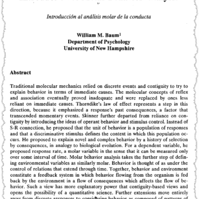 A journal article titled "Introduction to Molar Behavior Analysis" by William M. Baum, Department of Psychology, University of New Hampshire, with an abstract discussing traditional and molar approaches in behavior analysis.