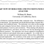 A journal article titled "The molar view of behavior and its usefulness in behavior analysis" by William M. Baum appears in The Behavior Analyst Today, Volume 4, Issue 1, 2003, summarizing the molar view of behavior theory within behavior analysis.