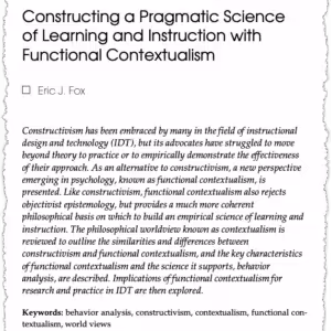 A journal article titled "Constructing a Pragmatic Science of Learning and Instruction with Functional Contextualism" by Eric J. Fox, with an abstract discussing constructivism, contextualism, and related educational research keywords.