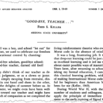 A black-and-white scan of the journal article “GOOD-BYE, TEACHER . . .” by Fred S. Keller from Arizona State University, published in the Journal of Applied Behavior Analysis in 1968, features part of the Good-Bye Teacher text visible.