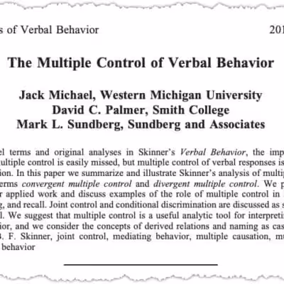 A journal article titled "The Multiple Control of Verbal Behavior" by Jack Michael, David C. Palmer, and Mark L. Sundberg discusses various types of multiple control in verbal behavior analysis.
