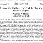 A scholarly journal article titled "Toward the Unification of Molecular and Molar Analyses" by Charles P. Shimp discusses integrating molecular analyses and molar analyses approaches in behavior analysis, aiming for unification in understanding behavior.