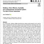 Screenshot of an academic paper titled “Building a More Effective, Equitable, and Compassionate Educational System: The Role of Direct Instruction,” by Jean Stockard, with the abstract visible, discussing equitable education through Direct Instruction.