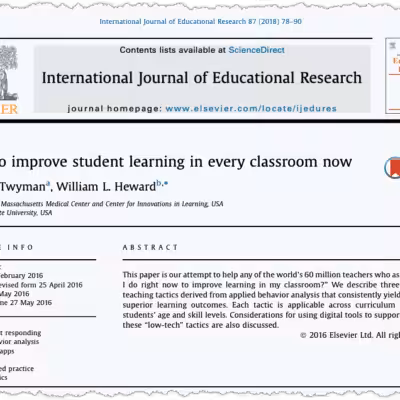 Screenshot of a scholarly article titled "How to improve student learning in every classroom now," showing publication details, abstract, and keywords from the International Journal of Educational Research.